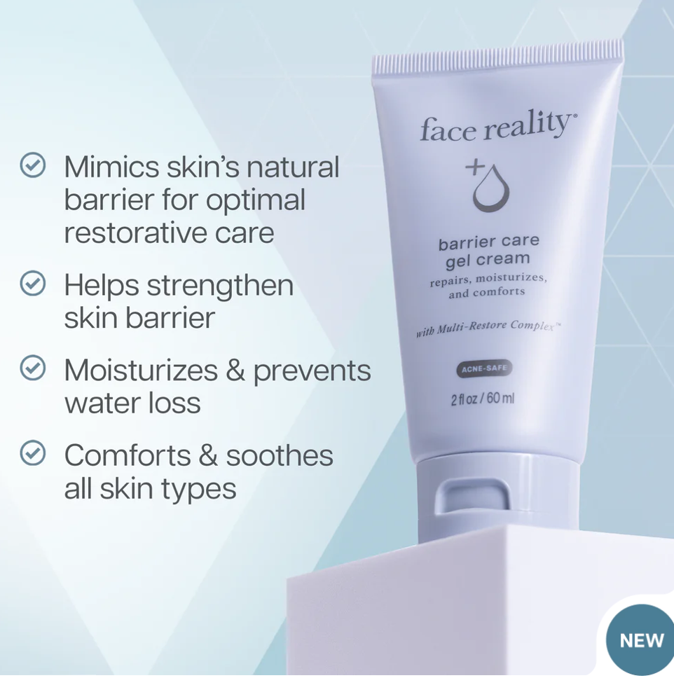 Face Reality Barrier Care Gel Cream ceramide-rich gel moisturizer that hydrates, strengthens the skin barrier, and supports a healthy complexion for acne-prone and dehydrated skin at The Skyn Distillery Wayzata MN.