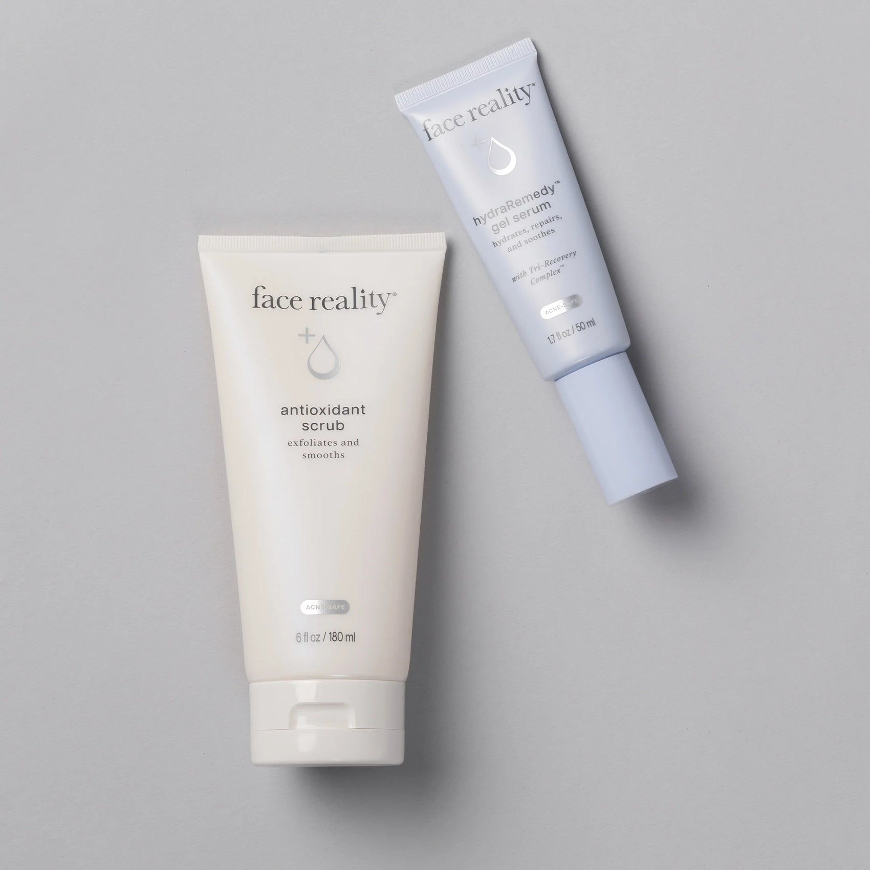 Face Reality Men's Favorite Duo featuring Antioxidant Scrub and HydraRemedy Serum to exfoliate, hydrate, and support healthier-looking skin with a simple daily skincare routine at The Skyn Distillery Wayzata Minnesota