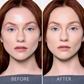 Before and after of model with and without Glo Skin Beauty Modern Matte Foundation showing medium to full coverage, smoother texture, and acne-friendly finish with salicylic acid, niacinamide, and kaolin clay at The Skyn Distillery Wayzata Minnesota