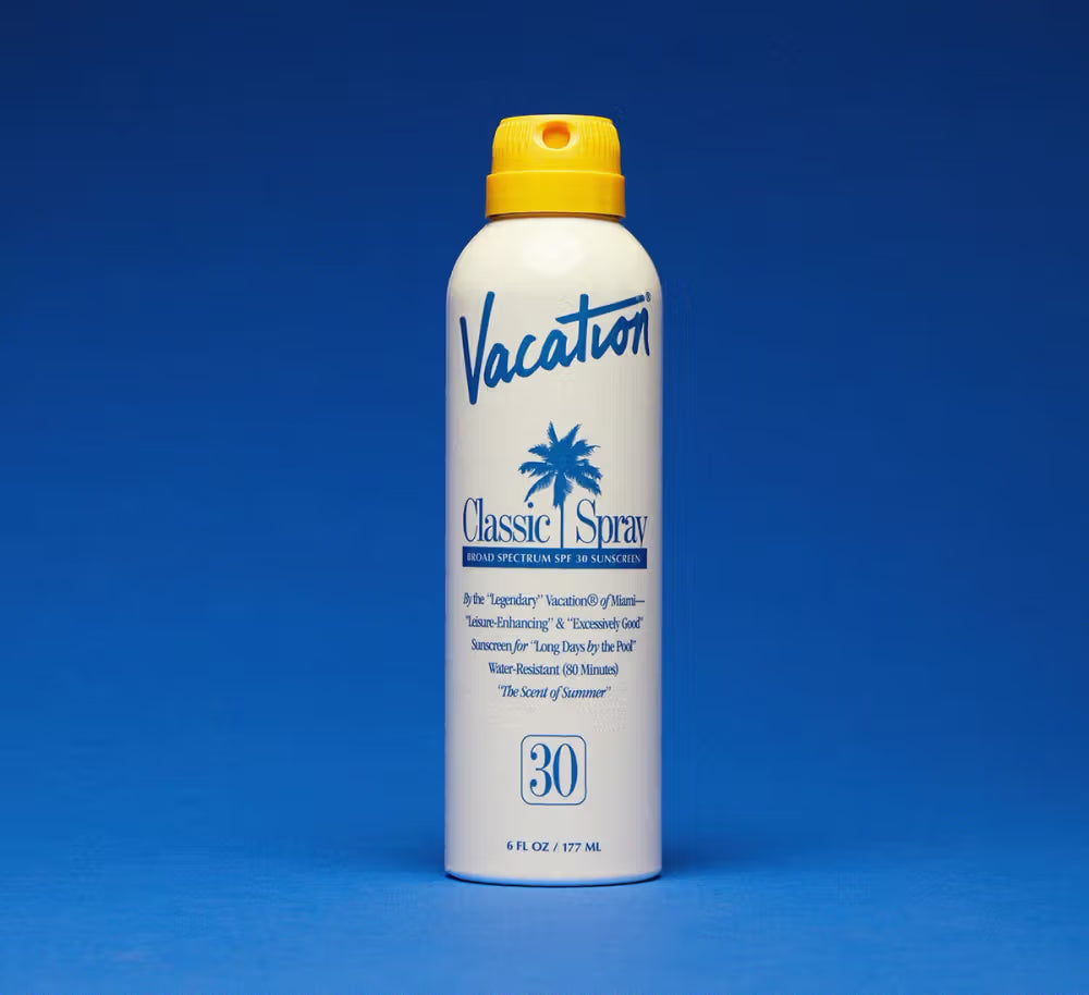 Vacation Classic SPF 30 water-resistant sunscreen with vitamin E, aloe vera, and banana extract to hydrate and protect skin from sun damage at The Skyn Distillery Wayzata Minnesota